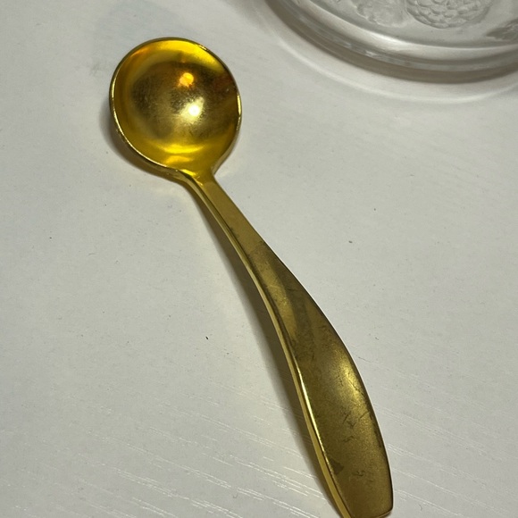 Vintage French Glass Jam Marmalade Berry Bowl Raspberry Pattern Gold Rim W/Spoon - Picture 3 of 4